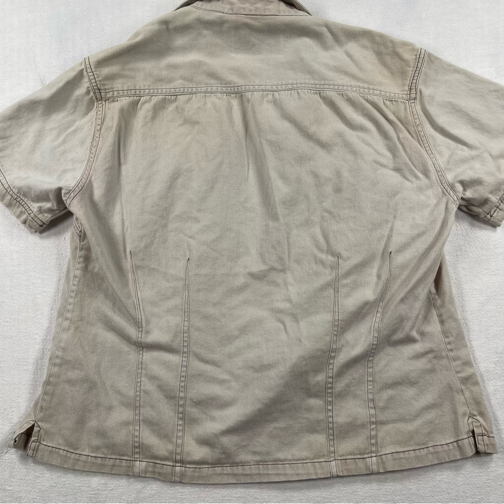 Vintage Beige Short-Sleeve cropped Button-Up Shirt minimalist natural - Picture 5 of 7
